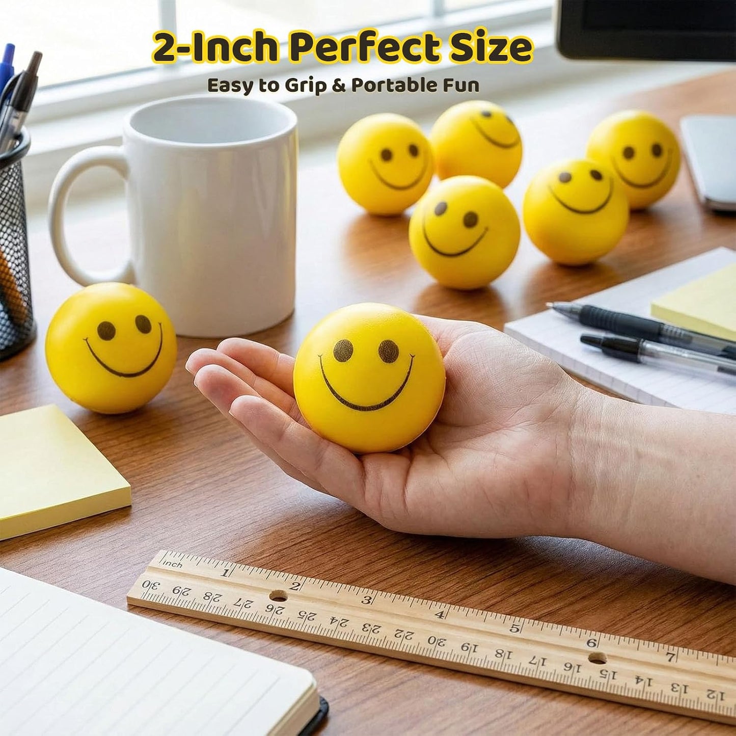 12PCS Stress Balls Bulk, 2 Inch Squeeze Toys Slow Rising Fidget | Yellow Face Toys for Kids Adults, Anxiety Relief Party Favors Goodie Bag Stuffer, Classroom Prize