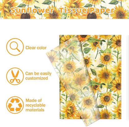 50 Sheets Sunflower Tissue Paper - 20"×14" Floral Gift Wrapping Paper Sunflower Botanical Design for Gift Bags, Baby Shower, Birthday Party, Bachelorette Party, Craft Supplies, Bridal Shower