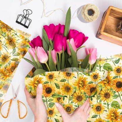 50 Sheets Sunflower Tissue Paper - 20"×14" Floral Gift Wrapping Paper Sunflower Botanical Design for Gift Bags, Baby Shower, Birthday Party, Bachelorette Party, Craft Supplies, Bridal Shower