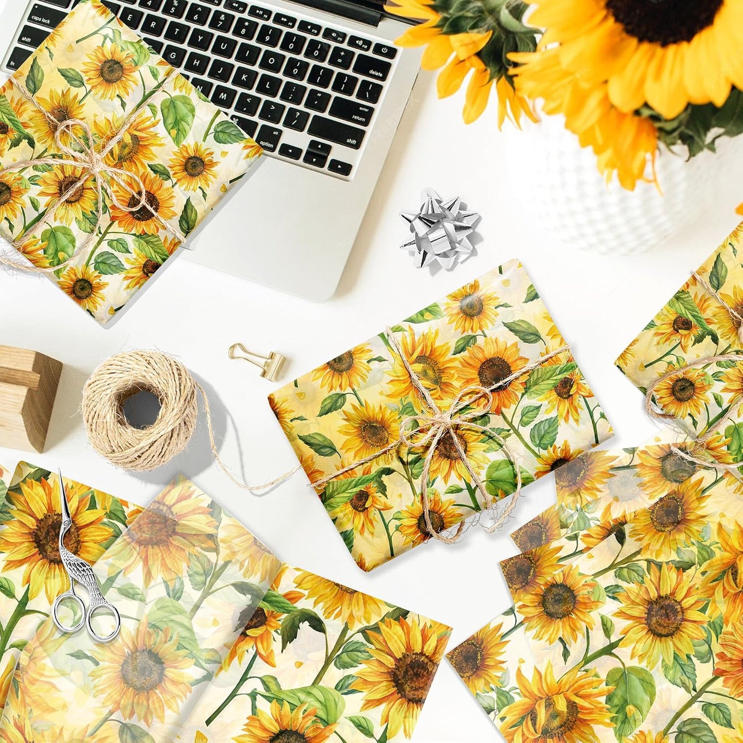 50 Sheets Sunflower Tissue Paper - 20"×14" Floral Gift Wrapping Paper Sunflower Botanical Design for Gift Bags, Baby Shower, Birthday Party, Bachelorette Party, Craft Supplies, Bridal Shower