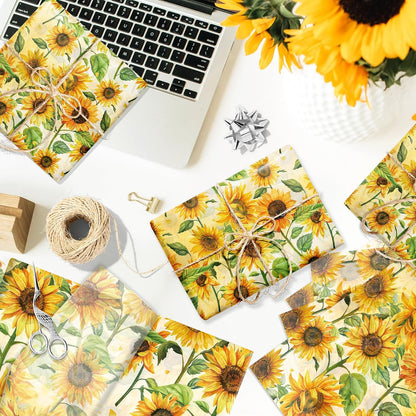 50 Sheets Sunflower Tissue Paper - 20"×14" Floral Gift Wrapping Paper Sunflower Botanical Design for Gift Bags, Baby Shower, Birthday Party, Bachelorette Party, Craft Supplies, Bridal Shower