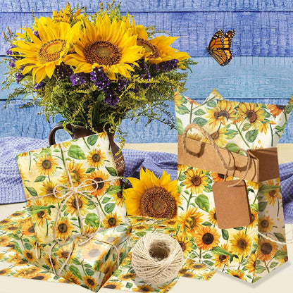 50 Sheets Sunflower Tissue Paper - 20"×14" Floral Gift Wrapping Paper Sunflower Botanical Design for Gift Bags, Baby Shower, Birthday Party, Bachelorette Party, Craft Supplies, Bridal Shower
