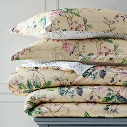 Queen Duvet Cover Set, 100% Smooth & Silky Sateen Cotton Bedding with a Cotton Percale Reverse, 3 Piece Floral Bedding with Matching Pillowcases (Songbird Yellow)