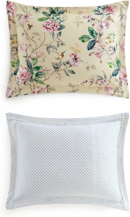 Queen Duvet Cover Set, 100% Smooth & Silky Sateen Cotton Bedding with a Cotton Percale Reverse, 3 Piece Floral Bedding with Matching Pillowcases (Songbird Yellow)