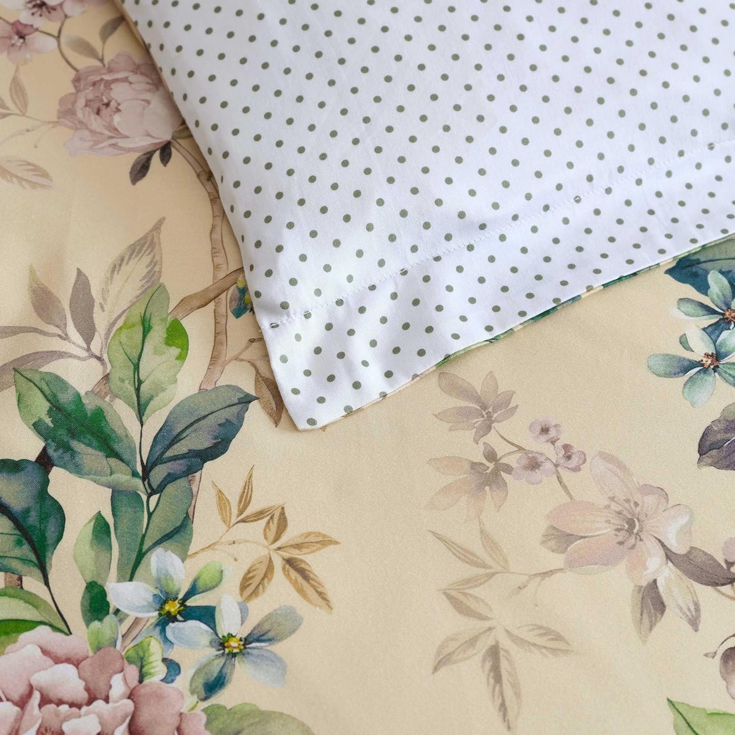 Queen Duvet Cover Set, 100% Smooth & Silky Sateen Cotton Bedding with a Cotton Percale Reverse, 3 Piece Floral Bedding with Matching Pillowcases (Songbird Yellow)