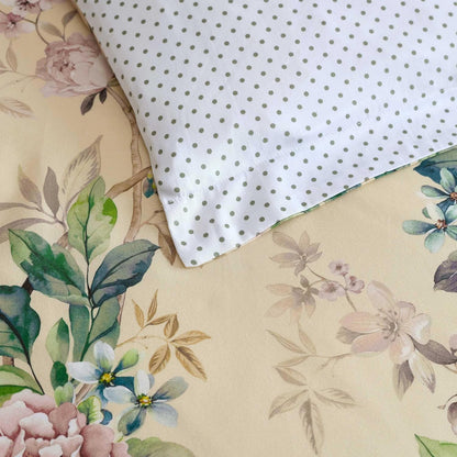Queen Duvet Cover Set, 100% Smooth & Silky Sateen Cotton Bedding with a Cotton Percale Reverse, 3 Piece Floral Bedding with Matching Pillowcases (Songbird Yellow)