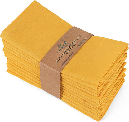 Cloth Napkins Gold Set of 12 Cotton Linen 18x18 Inch - Soft Durable Easter Washable - Ideal for Hotel Farmhouse Party Wedding Dinner Spring Everyday Use Gold Yellow