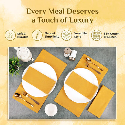 Cloth Napkins Gold Set of 12 Cotton Linen 18x18 Inch - Soft Durable Easter Washable - Ideal for Hotel Farmhouse Party Wedding Dinner Spring Everyday Use Gold Yellow