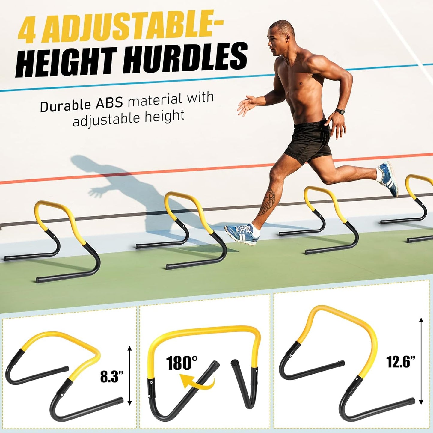 2 Pack Agility Ladder, Soccer Speed Training Equipment Set with Total 26 ft Agility Ladder, 12 Cones, 4 Adjustable Hurdles, Jump Rope, for Soccer, Basketball, Football, Kids, Youth, Adults