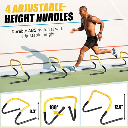 2 Pack Agility Ladder, Soccer Speed Training Equipment Set with Total 26 ft Agility Ladder, 12 Cones, 4 Adjustable Hurdles, Jump Rope, for Soccer, Basketball, Football, Kids, Youth, Adults