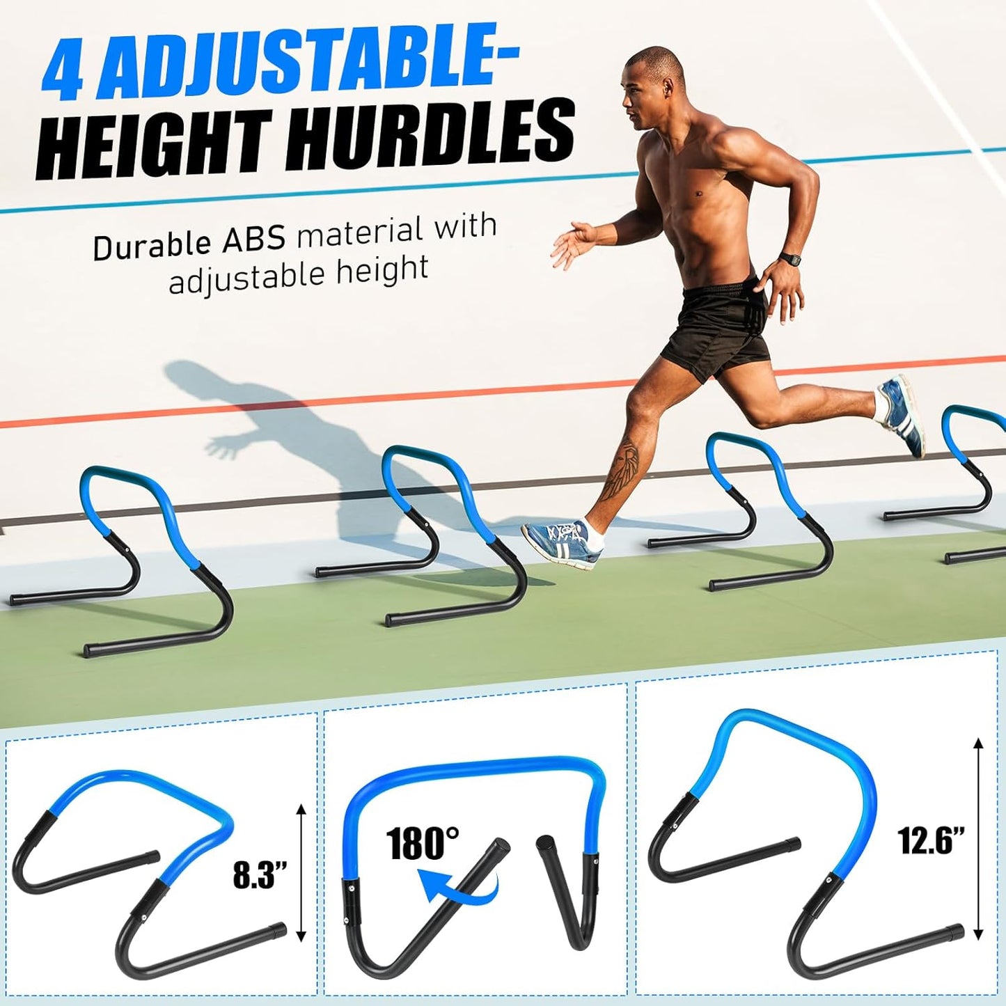 2 Pack Agility Ladder, Soccer Speed Training Equipment Set with Total 26 ft Agility Ladder, 12 Cones, 4 Adjustable Hurdles, Jump Rope, for Soccer, Basketball, Football, Kids, Youth, Adults