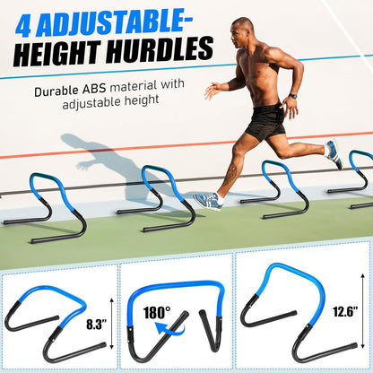 2 Pack Agility Ladder, Soccer Speed Training Equipment Set with Total 26 ft Agility Ladder, 12 Cones, 4 Adjustable Hurdles, Jump Rope, for Soccer, Basketball, Football, Kids, Youth, Adults