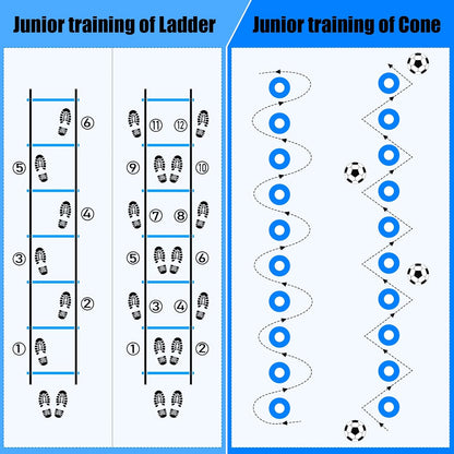 2 Pack Agility Ladder, Soccer Speed Training Equipment Set with Total 26 ft Agility Ladder, 12 Cones, 4 Adjustable Hurdles, Jump Rope, for Soccer, Basketball, Football, Kids, Youth, Adults