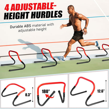 2 Pack Agility Ladder, Soccer Speed Training Equipment Set with Total 26 ft Agility Ladder, 12 Cones, 4 Adjustable Hurdles, Jump Rope, for Soccer, Basketball, Football, Kids, Youth, Adults