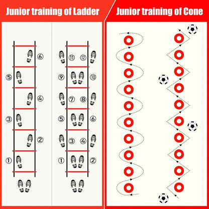 2 Pack Agility Ladder, Soccer Speed Training Equipment Set with Total 26 ft Agility Ladder, 12 Cones, 4 Adjustable Hurdles, Jump Rope, for Soccer, Basketball, Football, Kids, Youth, Adults