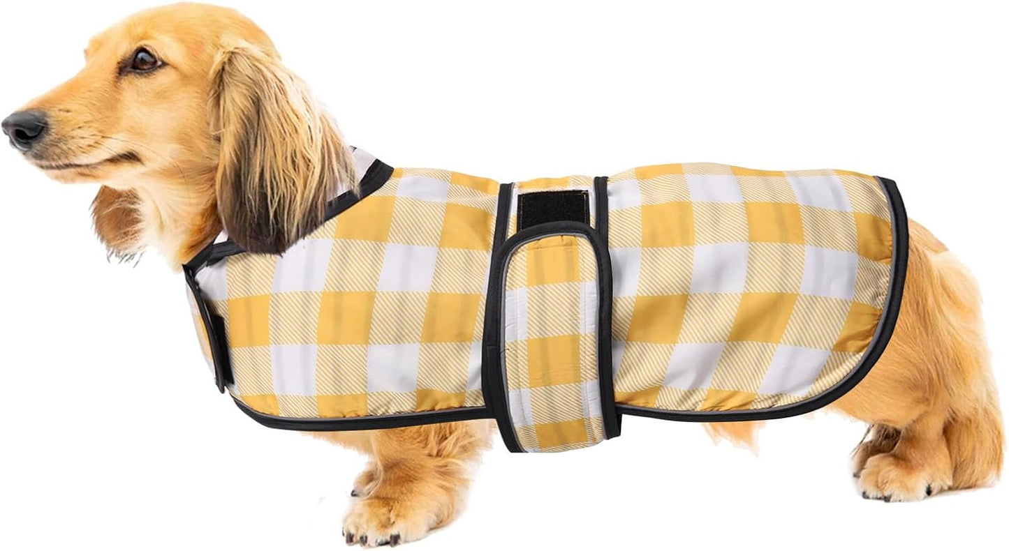 Dachshund Raincoat Corgi Raincoat Dogs Waterproof fit for Dachshunds Weiner Long Back Breeds with Reflective Stripe Great Coverage in Autumn Winter - Yellow Plaid - M