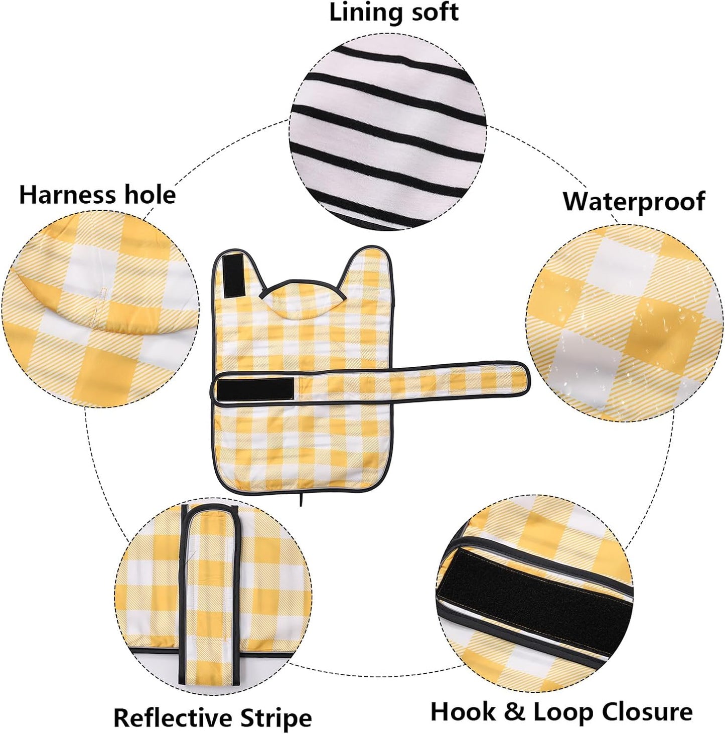 Dachshund Raincoat Corgi Raincoat Dogs Waterproof fit for Dachshunds Weiner Long Back Breeds with Reflective Stripe Great Coverage in Autumn Winter - Yellow Plaid - M