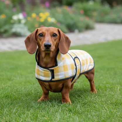 Dachshund Raincoat Corgi Raincoat Dogs Waterproof fit for Dachshunds Weiner Long Back Breeds with Reflective Stripe Great Coverage in Autumn Winter - Yellow Plaid - M