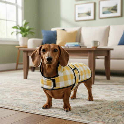 Dachshund Raincoat Corgi Raincoat Dogs Waterproof fit for Dachshunds Weiner Long Back Breeds with Reflective Stripe Great Coverage in Autumn Winter - Yellow Plaid - M