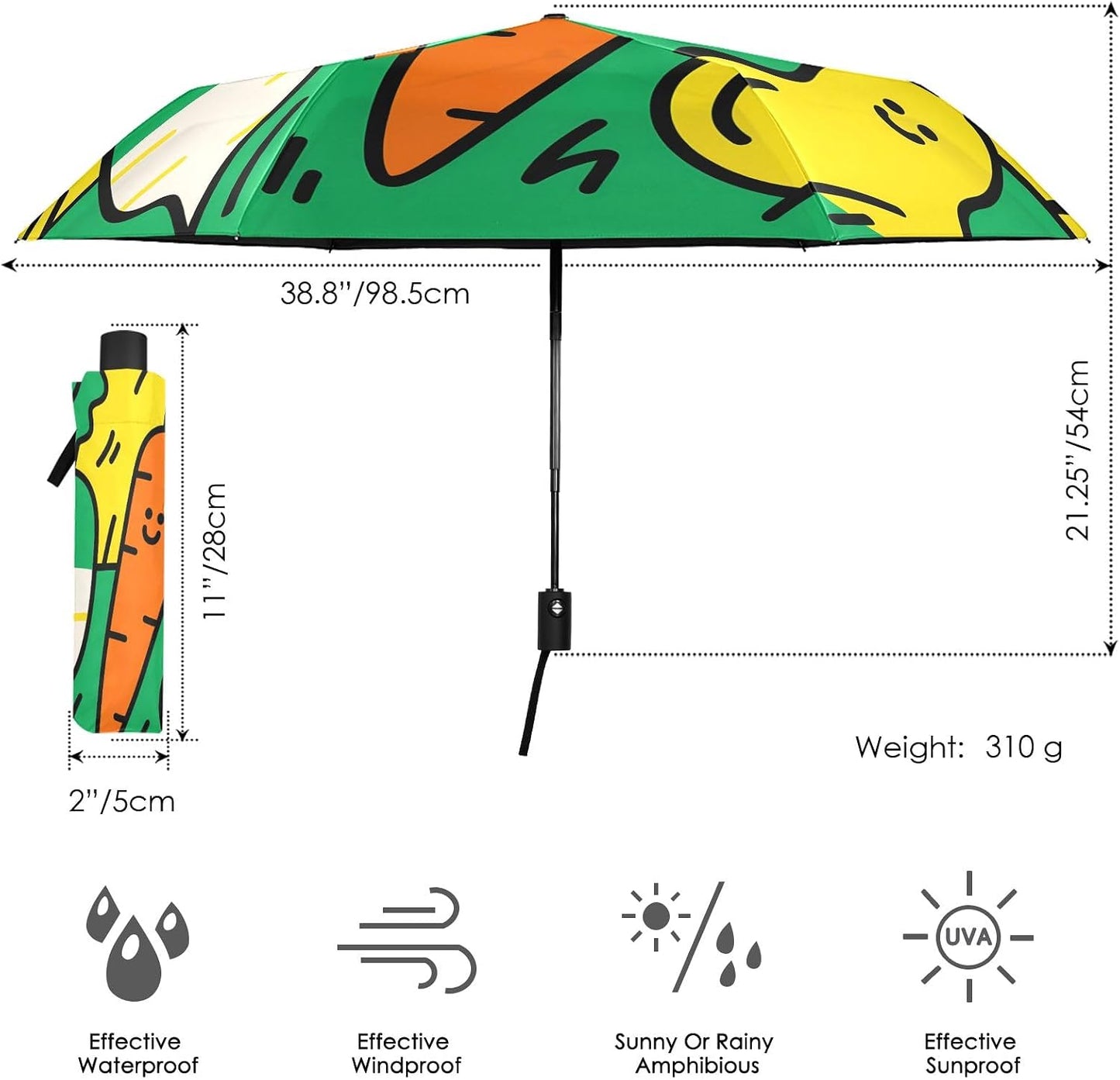 Windproof Automatic Compact Umbrella Cartoon Crocodile Gray | Automatic Open Umbrella Compact for Rain and Sun Rust-proof Fits in Purse or Backpack Strong UV Protection