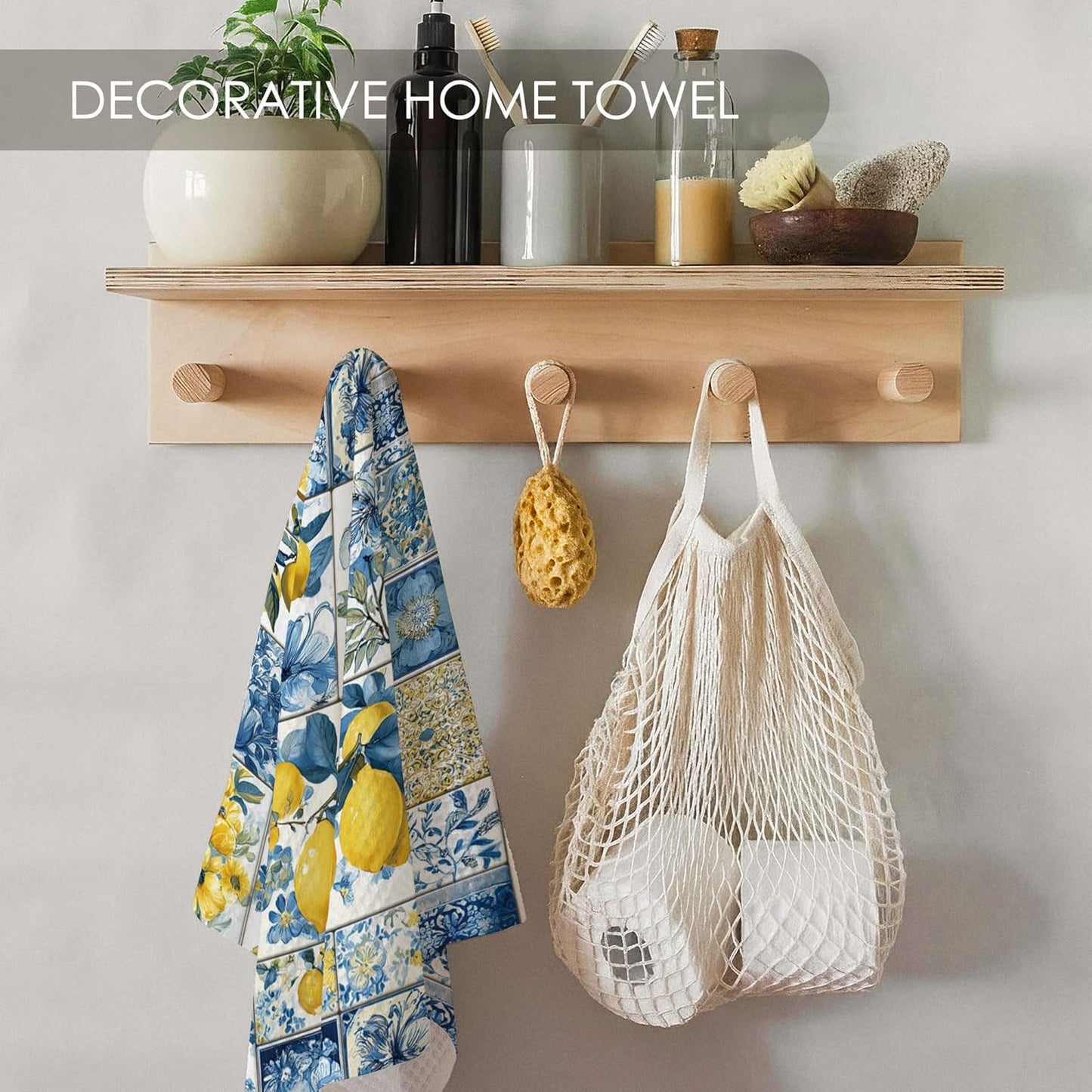 Mediterranean Italian Lemon Kitchen Towel Gifts Set of 2, Blue and White Dish Towels Dishcloths Tea Towels Decorative, Summer Lemon Microfiber Hand Towel for Kitchen Bathroom Decor 16x24