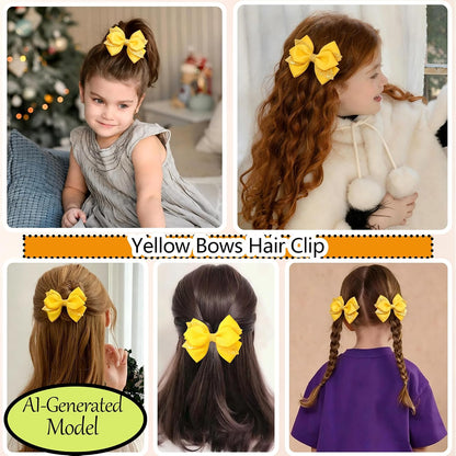 2 Pack Yellow Glitter Sequin Hair Bow Clips for Girls Women Daily Party | 3.9 Inch Grosgrain Ribbon Bows with Golden Sequin, Metal Alligator Clips for Girls Women Daily Outfits & Party Hairstyles