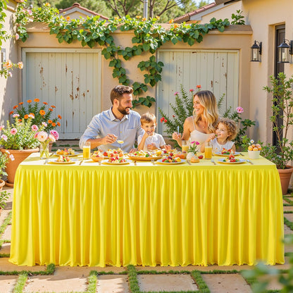 1 Pack Yellow Rectangle Table Clothes for 6 Foot Tables, Polyester Wrinkle Free Fitted Tablecloths 6ft Stretch Table Cover with Skirt for Wedding, Birthday, Parties, Trade Show, Craft Show