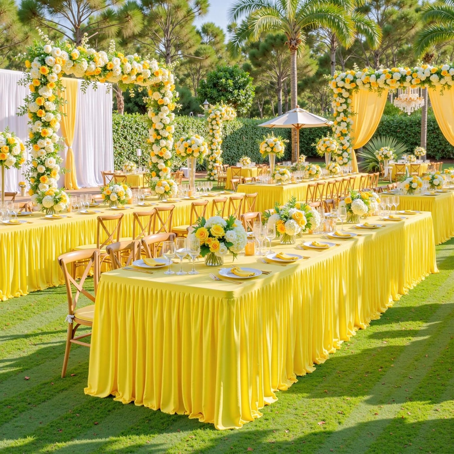 1 Pack Yellow Rectangle Table Clothes for 6 Foot Tables, Polyester Wrinkle Free Fitted Tablecloths 6ft Stretch Table Cover with Skirt for Wedding, Birthday, Parties, Trade Show, Craft Show
