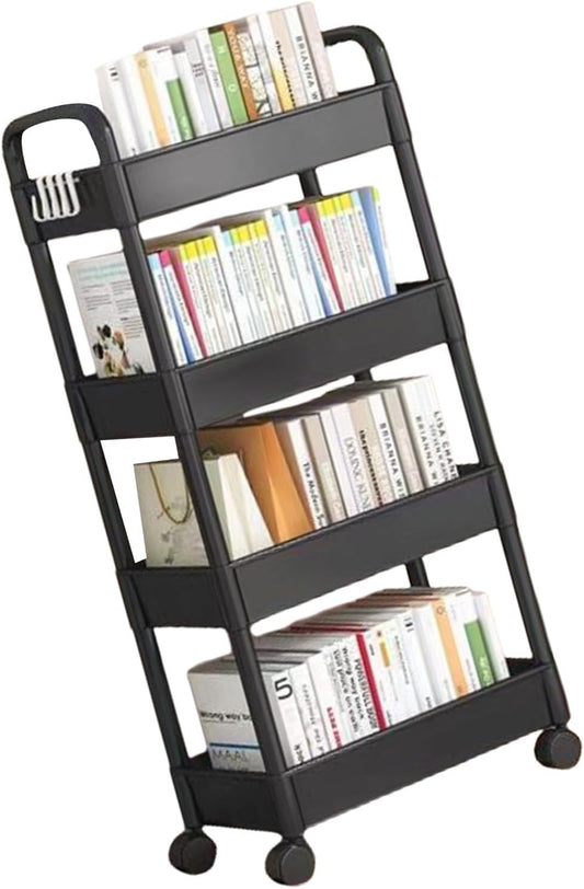 4 Tiers Snacks Storage Trolley Easy Assembly Rolling Cart Portable Organiser Rack for Camping and Outdoor Use Movable Shelf for Bedroom Organization