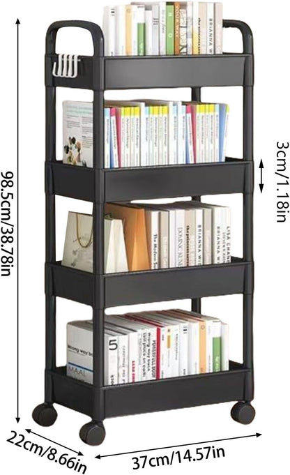 4 Tiers Snacks Storage Trolley Easy Assembly Rolling Cart Portable Organiser Rack for Camping and Outdoor Use Movable Shelf for Bedroom Organization
