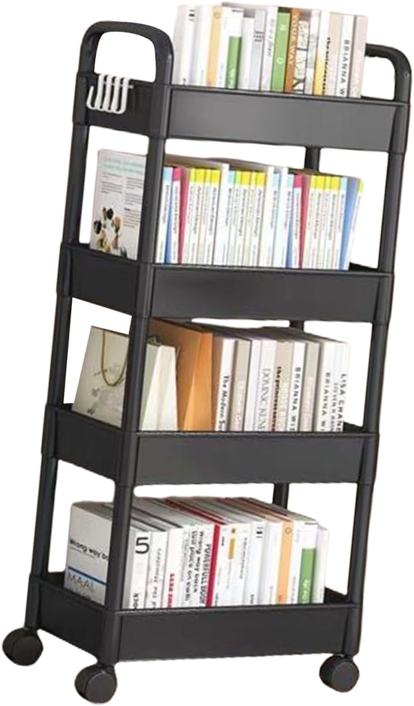 4 Tiers Snacks Storage Trolley Easy Assembly Rolling Cart Portable Organiser Rack for Camping and Outdoor Use Movable Shelf for Bedroom Organization