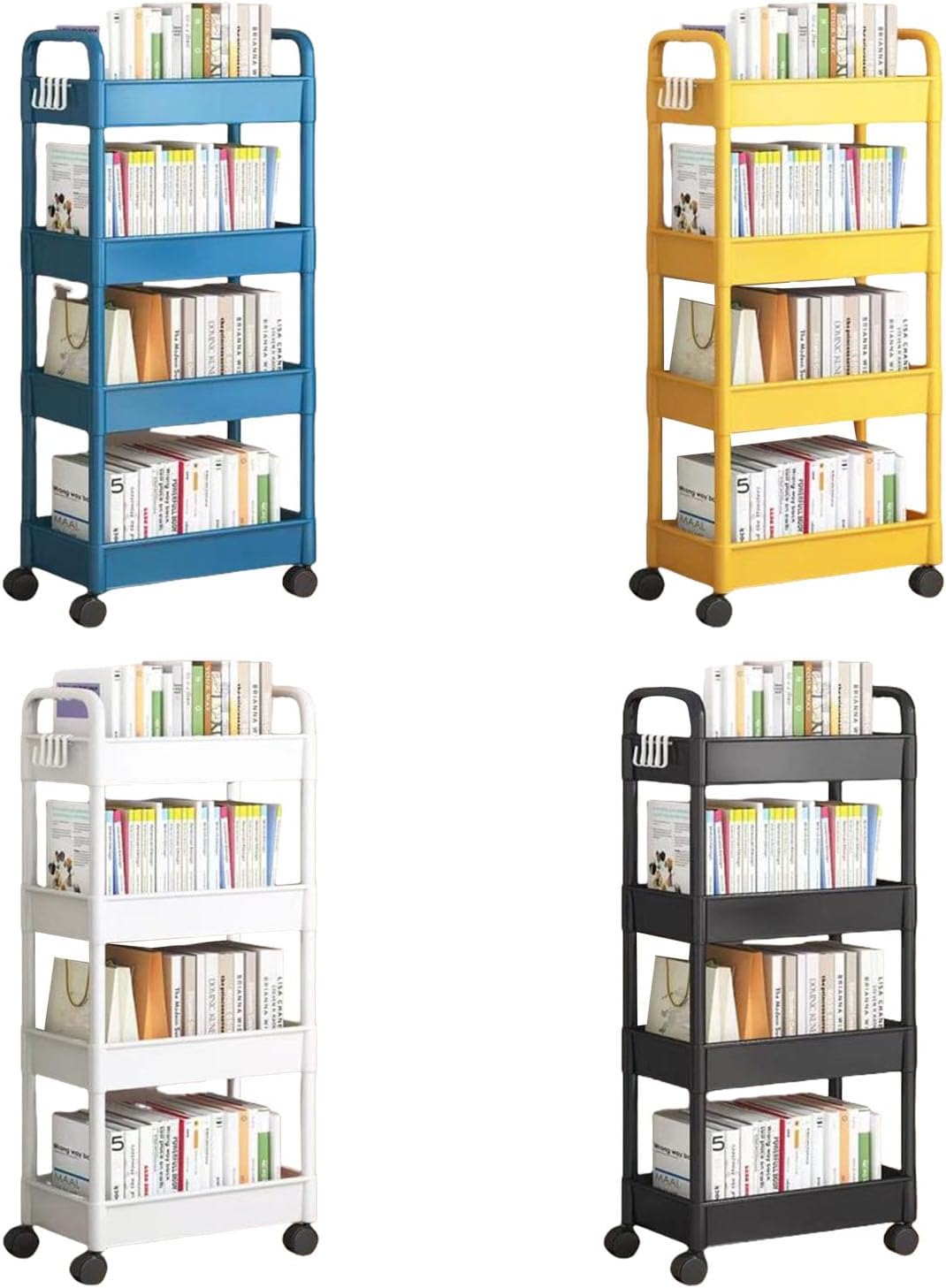 4 Tiers Snacks Storage Trolley Easy Assembly Rolling Cart Portable Organiser Rack for Camping and Outdoor Use Movable Shelf for Bedroom Organization
