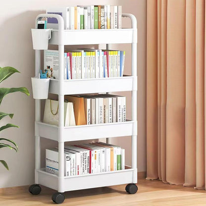 4 Tiers Snacks Storage Trolley Easy Assembly Rolling Cart Portable Organiser Rack for Camping and Outdoor Use Movable Shelf for Bedroom Organization