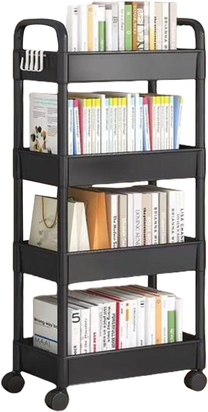4 Tiers Snacks Storage Trolley Easy Assembly Rolling Cart Portable Organiser Rack for Camping and Outdoor Use Movable Shelf for Bedroom Organization