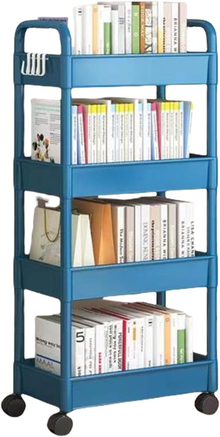 4 Tiers Snacks Storage Trolley Easy Assembly Rolling Cart Portable Organiser Rack for Camping and Outdoor Use Movable Shelf for Bedroom Organization