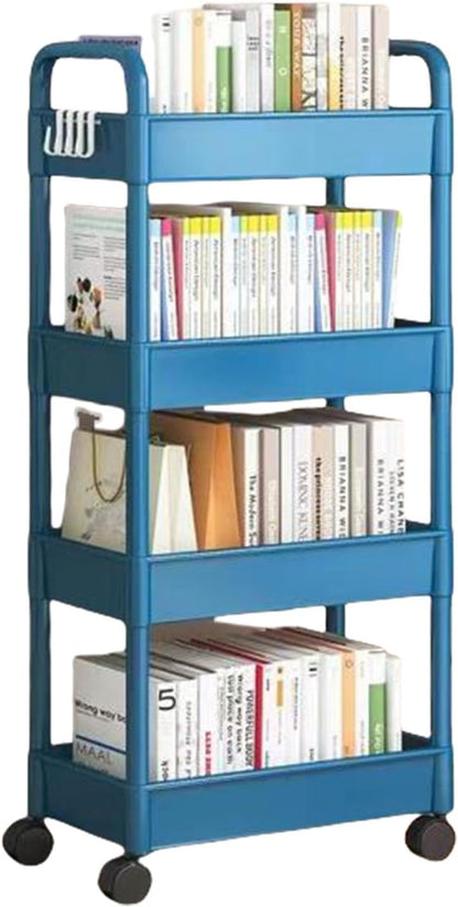 4 Tiers Snacks Storage Trolley Easy Assembly Rolling Cart Portable Organiser Rack for Camping and Outdoor Use Movable Shelf for Bedroom Organization