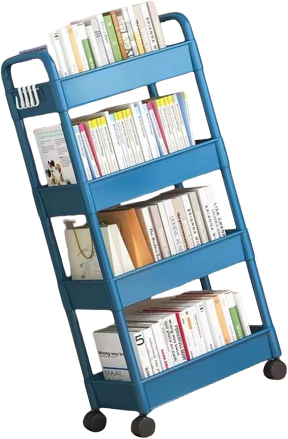 4 Tiers Snacks Storage Trolley Easy Assembly Rolling Cart Portable Organiser Rack for Camping and Outdoor Use Movable Shelf for Bedroom Organization