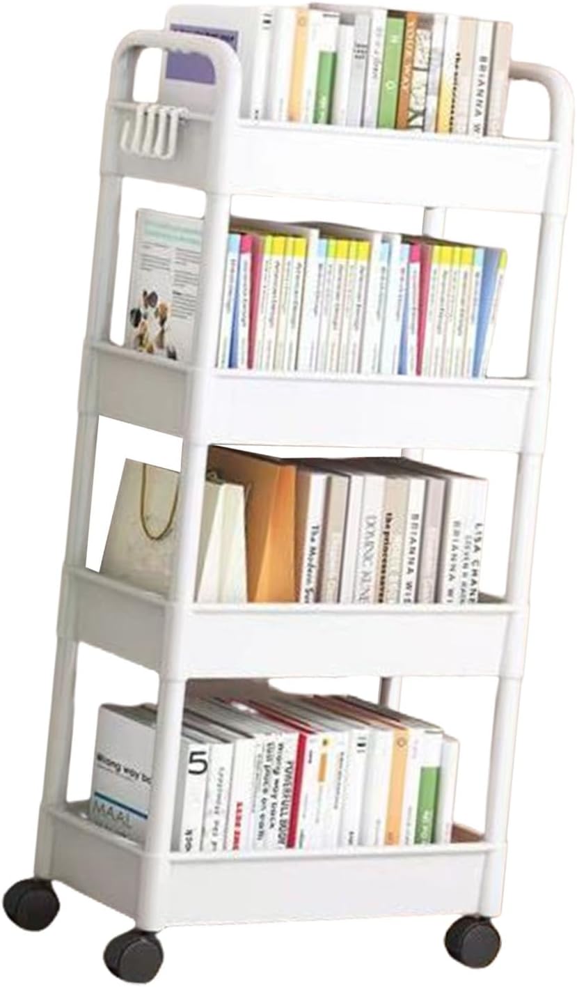 4 Tiers Snacks Storage Trolley Easy Assembly Rolling Cart Portable Organiser Rack for Camping and Outdoor Use Movable Shelf for Bedroom Organization