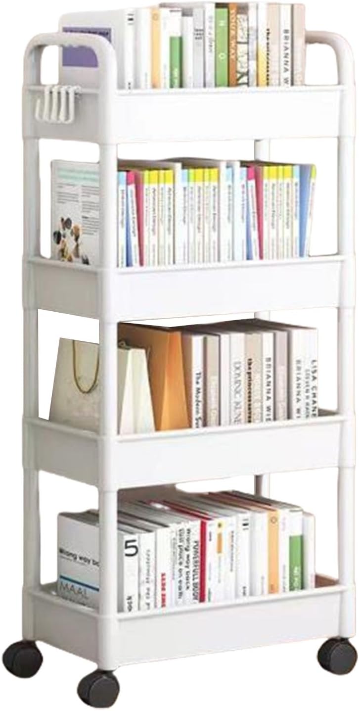 4 Tiers Snacks Storage Trolley Easy Assembly Rolling Cart Portable Organiser Rack for Camping and Outdoor Use Movable Shelf for Bedroom Organization