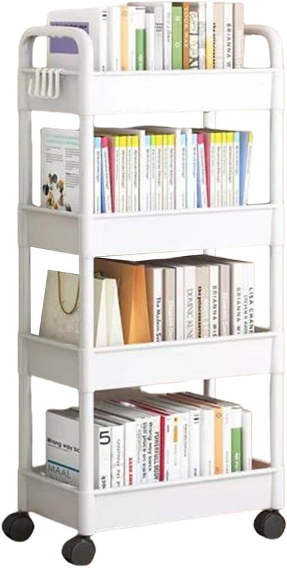 4 Tiers Snacks Storage Trolley Easy Assembly Rolling Cart Portable Organiser Rack for Camping and Outdoor Use Movable Shelf for Bedroom Organization