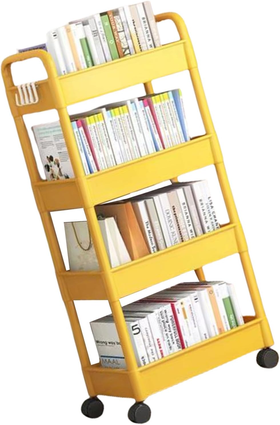 4 Tiers Snacks Storage Trolley Easy Assembly Rolling Cart Portable Organiser Rack for Camping and Outdoor Use Movable Shelf for Bedroom Organization