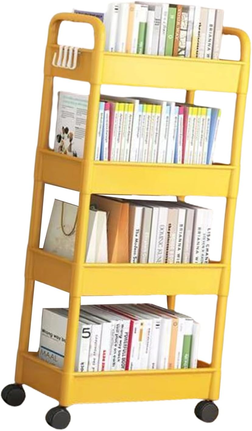 4 Tiers Snacks Storage Trolley Easy Assembly Rolling Cart Portable Organiser Rack for Camping and Outdoor Use Movable Shelf for Bedroom Organization