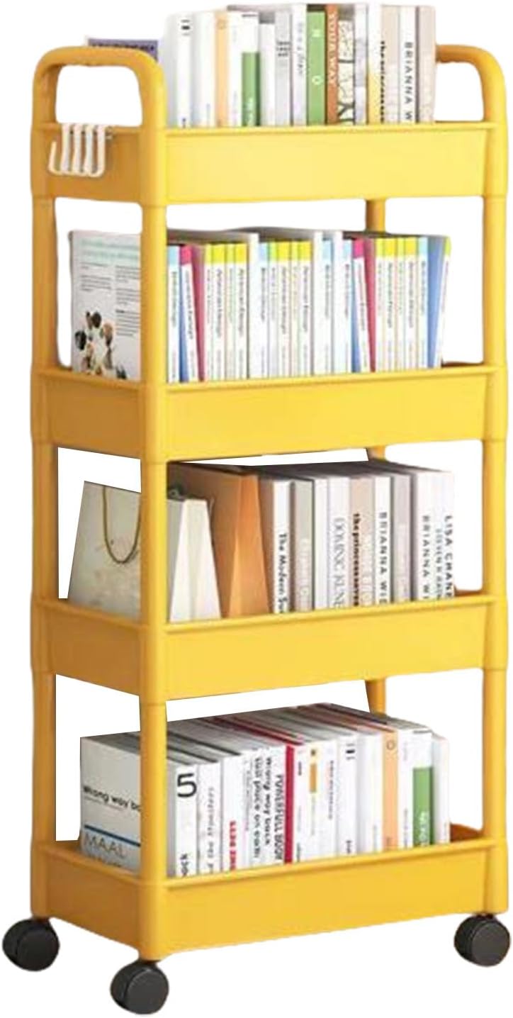 4 Tiers Snacks Storage Trolley Easy Assembly Rolling Cart Portable Organiser Rack for Camping and Outdoor Use Movable Shelf for Bedroom Organization