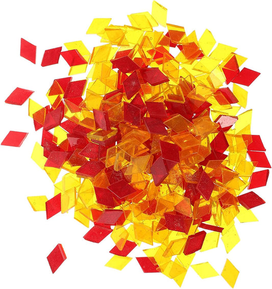 Diamond Shaped Glass Mosaic Tiles for Crafts DIY Supplies Mixed Red Orange Yellow 200G Handmade Art Materials for Mosaic Candle Holders and Decorative Projects