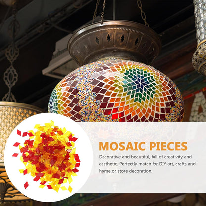 Diamond Shaped Glass Mosaic Tiles for Crafts DIY Supplies Mixed Red Orange Yellow 200G Handmade Art Materials for Mosaic Candle Holders and Decorative Projects