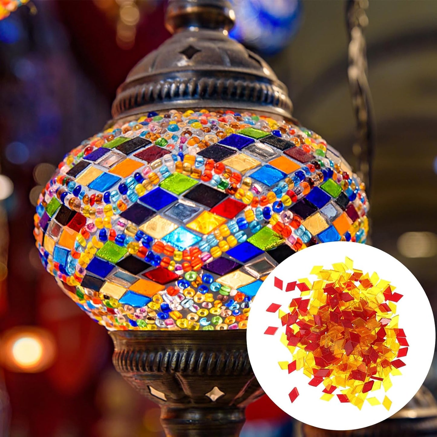Diamond Shaped Glass Mosaic Tiles for Crafts DIY Supplies Mixed Red Orange Yellow 200G Handmade Art Materials for Mosaic Candle Holders and Decorative Projects