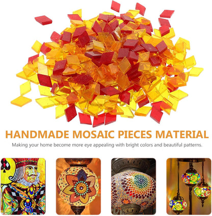 Diamond Shaped Glass Mosaic Tiles for Crafts DIY Supplies Mixed Red Orange Yellow 200G Handmade Art Materials for Mosaic Candle Holders and Decorative Projects