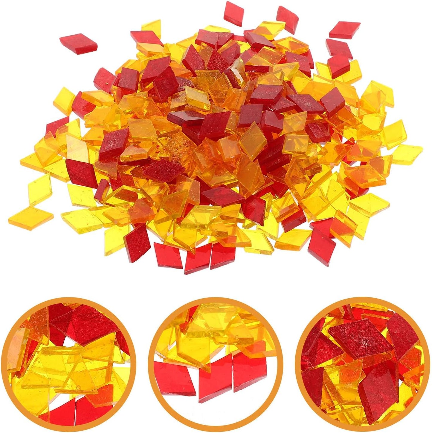Diamond Shaped Glass Mosaic Tiles for Crafts DIY Supplies Mixed Red Orange Yellow 200G Handmade Art Materials for Mosaic Candle Holders and Decorative Projects