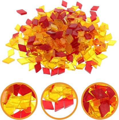 Diamond Shaped Glass Mosaic Tiles for Crafts DIY Supplies Mixed Red Orange Yellow 200G Handmade Art Materials for Mosaic Candle Holders and Decorative Projects