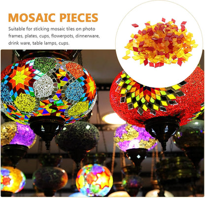 Diamond Shaped Glass Mosaic Tiles for Crafts DIY Supplies Mixed Red Orange Yellow 200G Handmade Art Materials for Mosaic Candle Holders and Decorative Projects